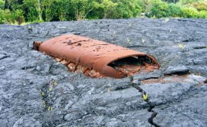 Entrapped school bus in lava